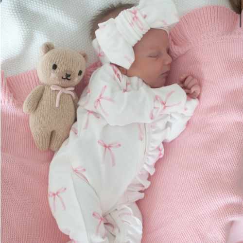 Ruffle Full Zip Romper| Pink Bows