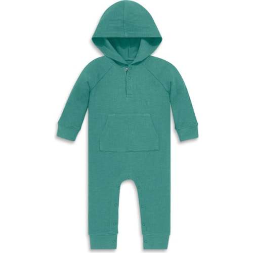 Baby Heathered Waffle Henley Romper, Heather Sunwashed Teal - Primary | Maisonette