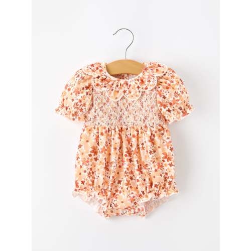 Fall Rust Floral Baby Romper Smocked Petal Collar – Rylee Faith Designs