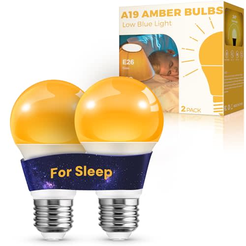 L LOHAS LED Sleep Aid Amber Light Bulbs, Blue Light Blocking | A19 9W(60 Watt Equivalent) Dim Light Bulbs, 1800K Warm Light Bulb, E26 Base, 2 Pack