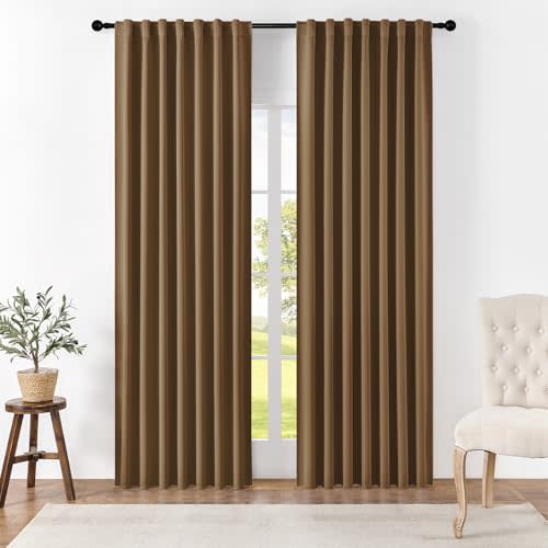 Joydeco Blackout Curtains 96 Inches Long for Bedroom, Thermal Insulated Black Out Curtains 2 Panels Set, Room Darkening Drapes for Living Room Window (W52 x L96 Inch, Brown)