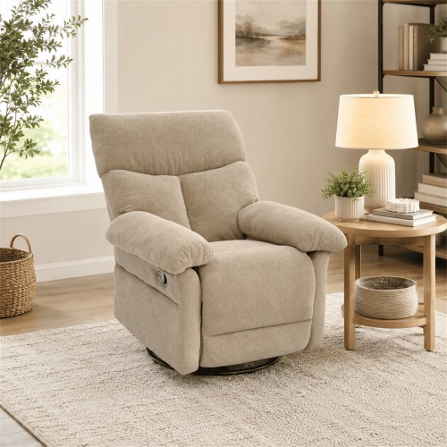 Homy Casa Swivel Rocking Recliner, 360 Manual Chair for Living Room, Nursery and Home Office, Beige