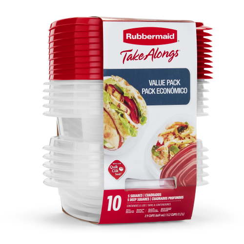 Rubbermaid TakeAlongs Food Storage Containers, 10 Piece Set, Red