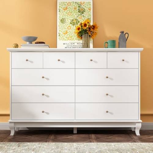 FUFU&GAGA Contemporary White Composite 10-Drawer Dresser with Spacious Top for Bedroom Decor - Modern Style, Assembly Required LJY-KF330034-01 at Lowes.com