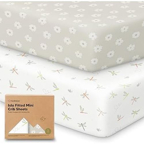 Pack and Play Sheets Fitted - 2-Pack Mini Crib Sheets for Pack N Play Mattress 38x26, Soft & Cozy, Neutral Toddler Playard Bedding, Snug Fitted Mini Baby Crib Mattress Cover Boy, Girl (Meadow)