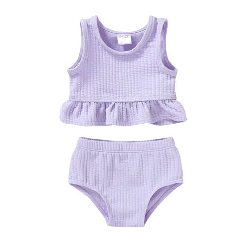 YOUNGER TREE Toddler Baby Girls Summer Swimsuit Sleeveless Striped Swimwear Two-Piece Suit Beach Bikini