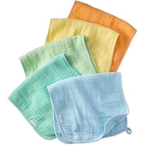 Butterblu Riley - Crinkle Burp Cloths, 5 Pack Muslin Burpcloths for Newborn Girls, Boys, Unisex​, Sunny, One Size
