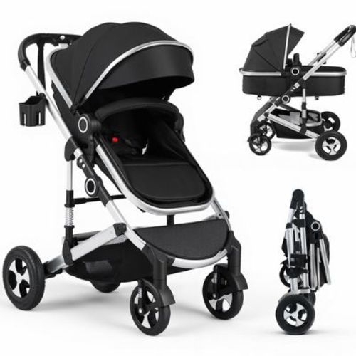 TODECARE 2-in-1 Convertible Baby Stroller with Reversible Seat, Adjustable Canopy and Storage, Black