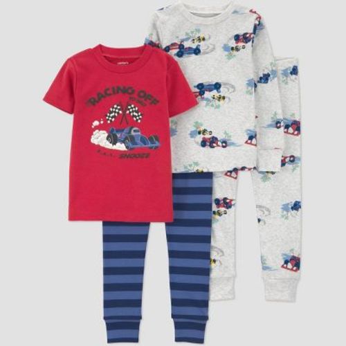 Carter's Just One You® Toddler Boys' 4pc Cotton Snug Fit Race Car Pajama Set - Gray/Red3T