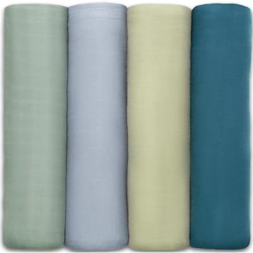 Comfy Cubs Muslin Swaddle Blankets Pack of 4, 47 x 47 Inches, Soft Cotton Baby Blanket Set, Large Multipurpose Swaddling Wraps for Newborns - Self-Soothing Swaddle - Sage, Pacific Blue, Fern, Neptune