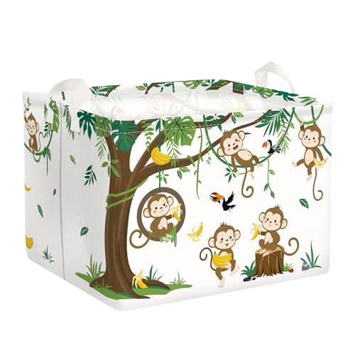 HUUMONSS Woodland Animals Baby Laundry Hamper Collapsible Clothes Kids Storage Basket Large Boys Girls Gift Toy Box Bin for Nursery Room, Monkeys, 36L