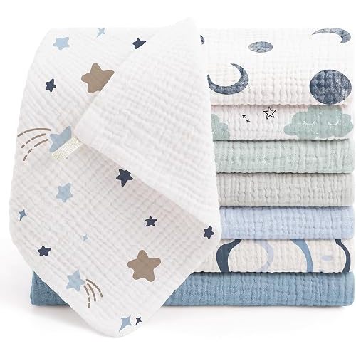Bearmoss Muslin Burp Cloths 100% Cotton Cloths Baby Burp Cloths Muslin Washcloths Ultra-Absorbent Soft Baby Face Towel Burping Clothes for Newborn Burp Cloths Baby Boys and Girls 20"x10"(Bluegreen)