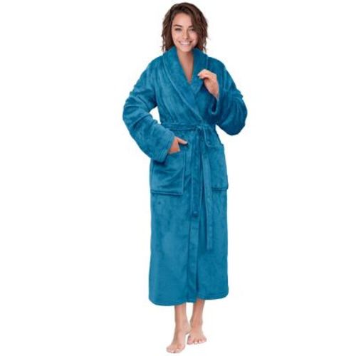 PAVILIA Womens Robe Fleece Plush Soft, Fluffy Fuzzy Cozy Warm Lightweight Bathrobe, Shower Spa House Long Robes for Women (Teal Blue, 2X-3X)