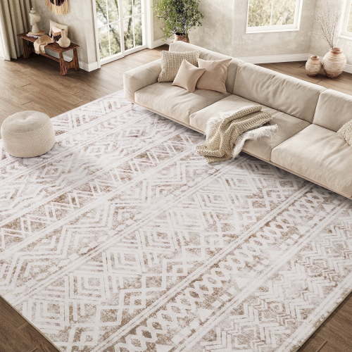 SIXHOME 6'x9' Area Rugs for Living Room Washable Rugs Boho Large Area Rug Modern Geometric Neutral Living Room Rug Carpet Soft Rugs for Bedroom Dining Room Office Home Decor Taupe