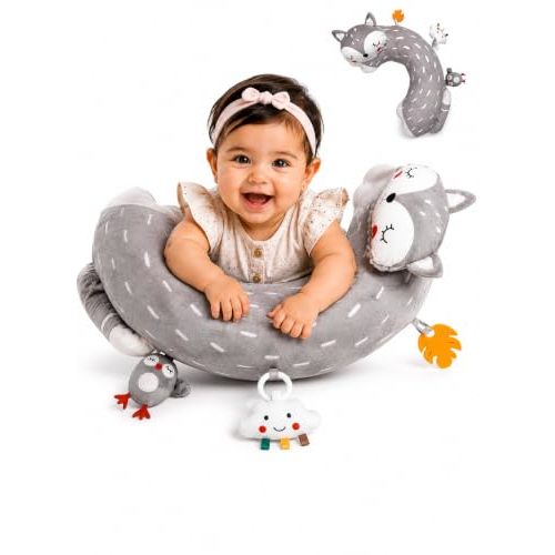 Tummy Time Activity Toy | Baby Sensory Pillow for Infants 0-6 Months | Pillow with Detachable Rattle | Crinkle & Teether Toys | Soft Breathable Floor Pillow for Newborns and Babies