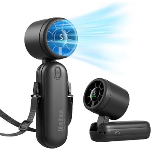 Diveblues Mini Handheld Fan, 30ft/s Portable Turbo Fan [12H Max Cooling], 4000mAh Personal Fan with LED Display, 3-in-1 Hand Held/Neck/Desk Fan for Travel, Cruise, Disney Essentials
