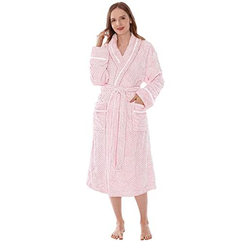 PAVILIA Plush Robe for Women, Soft Fleece Long Spa Robe, Ladies Bathrobe with Pockets