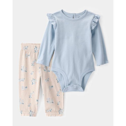 Baby 2-Piece Bodysuit & Floral Pant Set - Blue/Ivory - Carter's | Carter's