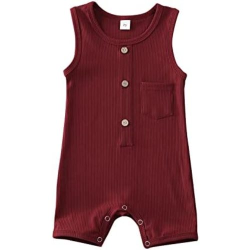 Fanvereka Newborn Baby Boy Girl Romper Sleeveless Jumpsuit Summer Solid Color Bodysuit One Piece Outfits