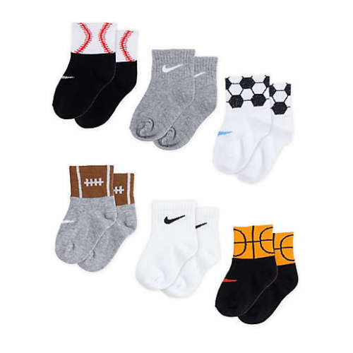 Nike® Size 6-12M 6-Pack Swoosh Sports Ball Socks in Grey HeatherNike® Size 6-12M 6-Pack Swoosh Sports Ball Socks in Grey Heather