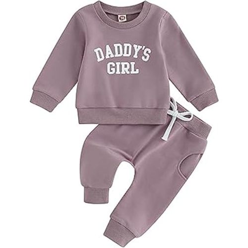 2Pcs Set Infant Baby Girl Fall Clothes Daddys Girl Long Sleeve Crewneck Sweatshirt+Joggers Pants Winter Outfit Set