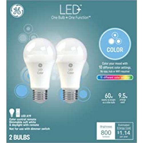 GE LED+ Dimming LED Light Bulbs with Remote (2 Pack)