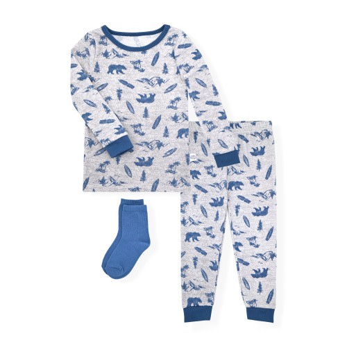 Print Fitted Two-Piece Pajamas & Socks Set