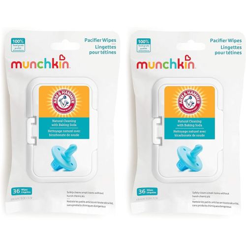 Munchkin Arm & Hammer Pacifier Wipes - Safely Cleans Breast Pump Parts and Feeding Essentials for Baby and Toddler, 2 Pack, 72 Wipes