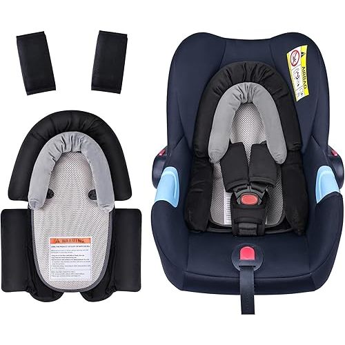 COOLBEBE Upgraded 3-in-1 Baby Body Support & Strap Covers Set for Newborn Infant - Extra Soft Car Seat Insert Cushion Pad, Perfect for Car Seats, Strollers, Swing, Black