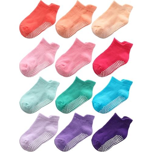 Aroveea Non Slip Grip Ankle Baby Socks 12 Pack for Toddler Boys and Girls Kids,Infant Cute Cotton Baby Socks