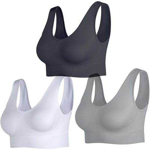 Women's Wireless Sleep Bras Unpadded Seamless Comfort Bras Throw-on Wirefree Bralettes 3 Pack