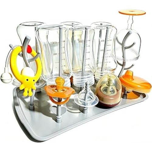 Baby Bottle Drying Rack, Large Vertical Bottle Dryer Rack Holder for Countertop,Baby Bottle Holder Storage Station for Pacifiers,Pump Accessories Stand,Grey