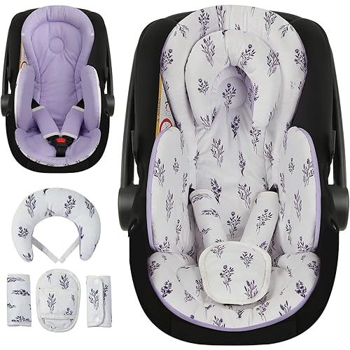 Infant Car Seat Insert, Body Support for Baby Newborn with Extra Headrest, Shoulder Pads Set, Soft, Plush Fabric, Reversible Design Fits for Stroller, Baby Swing, Bouncer