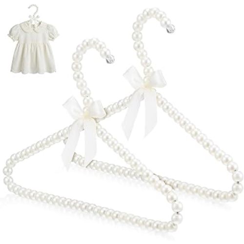 MAGICLULU Pearl Beaded Kids Clothes Hangers, Bow, Non-Slip, 2 Pack, White