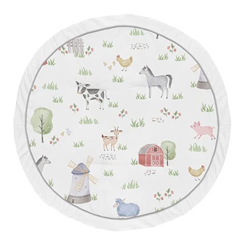 Farm Animals Boy Girl Baby Playmat Tummy Time Infant Play Mat - Watercolor Farmhouse Horse Cow Sheep Pig