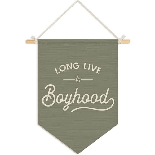 Wheatwin Long Live Boyhood Pennant Flag Banner, Boys Room Decor, Sage Green Playroom Wall Decor for Kids Boys Toddler Nursery Bedroom 15x11 Inch