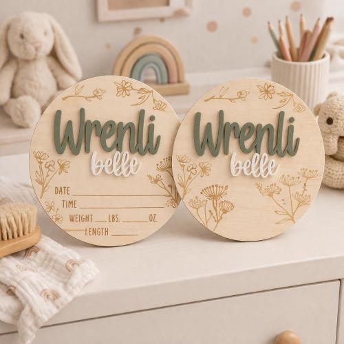 Personalized Baby Name Sign, Wooden Birth Announcement Plaque, Custom Nursery Decor, Baby Stats Sign, Newborn Gift, Baby Shower Gift