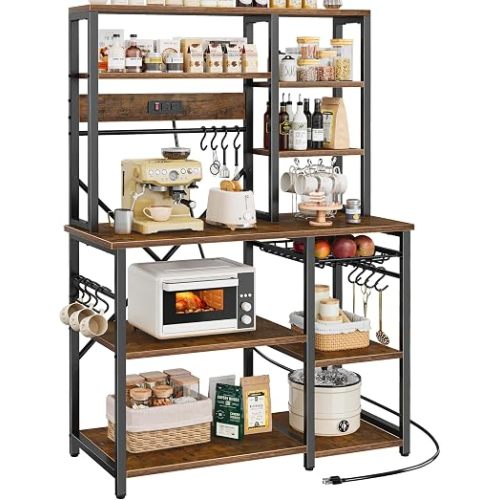 SUPERJARE Large Bakers Rack with Power Outlets, 39.6 Inches Microwave Stand