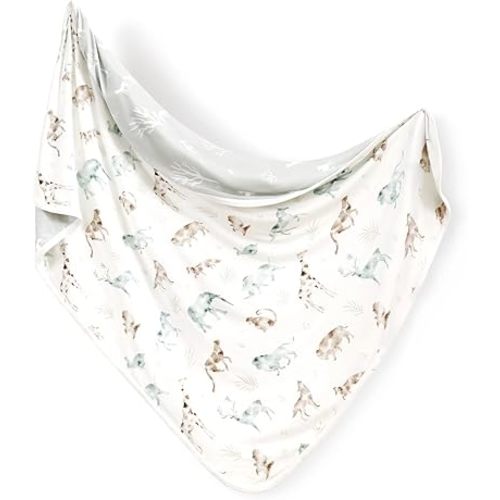 GRSSDER Baby Blankets Super Soft Jersey Knit Swaddle Blanket for Baby Girls and Boys, Double Layer Reversible Receiving Blankets 34 x 44 Inches Extra Large for Swaddling, Animals Print