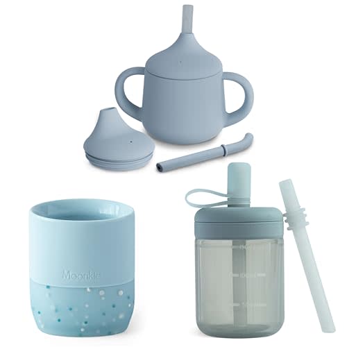Moonkie Baby Training Cup Set | 3 Stages Silicone Sippy Cups for Babies & Toddlers | 2oz Open Cup, 4oz Sippy, 5oz Straw Cup | BPA-Free, Spill-Proof, BLW Essentials