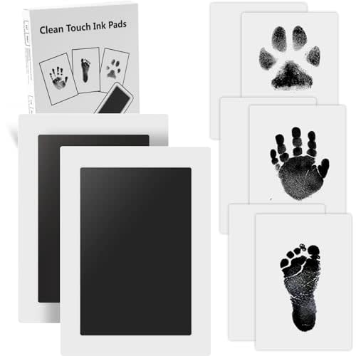Baby Handprint and Footprint XL Size Kit,2 Pcs Baby Handprint Ink Pads with Clean-Touch & 6 Imprint Cards Safe for Baby, Baby Keepsake, Pet Paw Print | No Mess Clean Touch Ink Pads for Baby,Baby Safe,2 Pieces Inkless Hand and Footprint Kit with 6 Cards...