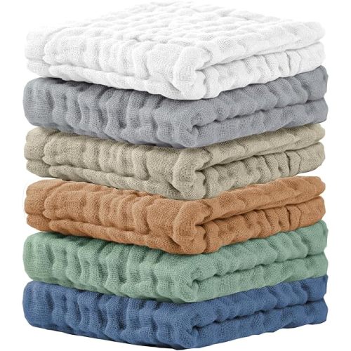Cuddle Campus Baby Washcloths 6 Packs, Muslin Washcloths Baby,Cotton Burp Cloths, Extra Absorbent and Soft Wash Clothes for Newborns, 12x12 Inches
