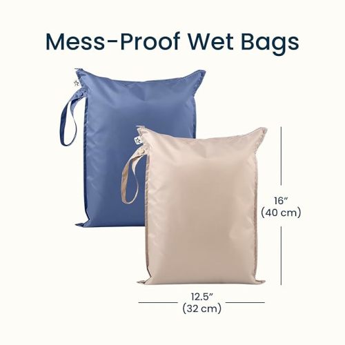 Tiny Twinkle Mess Proof Wet Bags | 2-Pack Reusable Waterproof Wet Bags for Swimsuits | Baby Clothes | Travel & Diaper Bag (Periwinkle,Pebble)