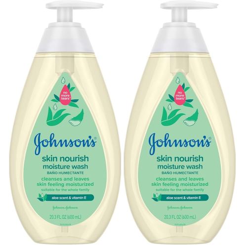 Johnson's Baby Skin Nourishing Moisture Baby Body Wash with Aloe Scent & Vitamin E, Hypoallergenic & Tear Free Bath Wash for The Whole Family, Paraben- & Sulfate-Free, 20.3 fl. oz (Pack of 2)