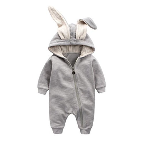 Baby Boys Girls Easter Outfit Infant Kids Rabbit Bunny Hooded Romper Newborn 3D Ear Zipper Jumpsuit