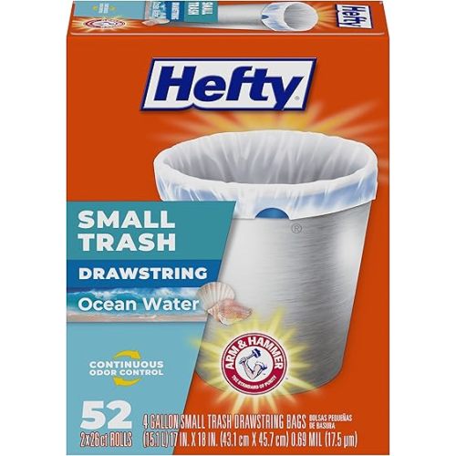 Hefty Small Trash Bags, Ocean Water Scent, 4 Gallon, 52 Count