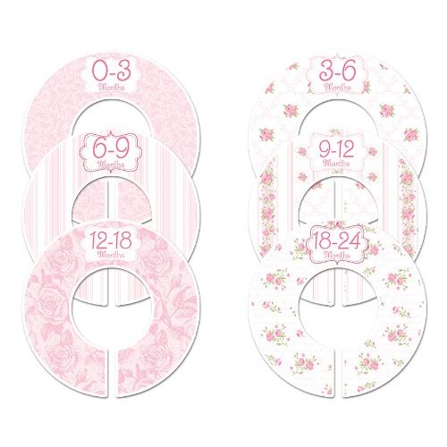 C102 Baby Girl Nursery Closet Clothing Size Dividers Pink Roses Set of 6 (1.25 Inch Rod)