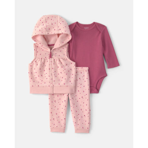 Baby Girl 3-Piece Heart Hooded Layering Set - Pink | Carter's