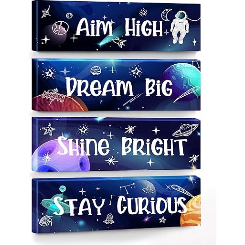 4 PCS Outer Space Room Decor for Boys, Space Wall Decor, Space Nursery Decor for Kids, Space Decor for Boys Room, Wall Decor Boys Bedroom, Space Themed Decor for Toddler, Space Bedroom Decor for Boys