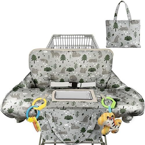 Shopping Cart Cover for Baby 2-in-1 High Chair Cover with Safety Harness Multifunctional Grey Pattern Cart Covers for Babies Soft Padded Grocery Cart Cover for Baby Boy Girl